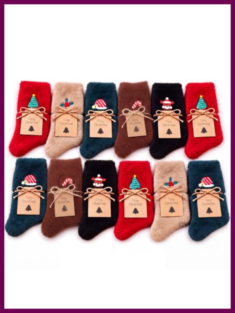 12 Pair Christmas Fuzzy Socks Gift Set Polyester Cozy Slipper Socks for Women